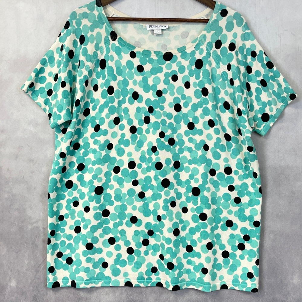 Pendleton Plus Cardigan Twin Set Size 2X Silk Blend Polka Dot Preppy Old Money - Picture 4 of 14
